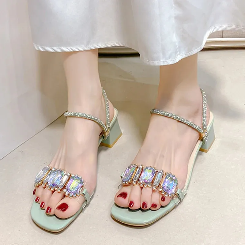 Pour Rimocy Talons Women Square Fashion Rhingestone Summer Summer Toe Toe Slippers Femme Transparent PVC Jelly Sandals Mujer 240428 549