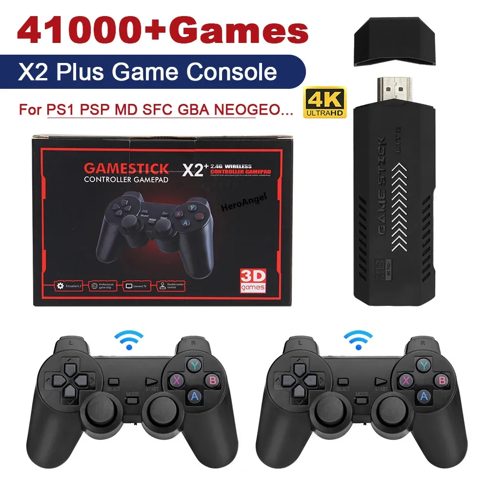 x2 plus video game stick 1080p console 24g double wireless controller 41000 Games 128gb retro for psp ps1 fc boy gift 240510