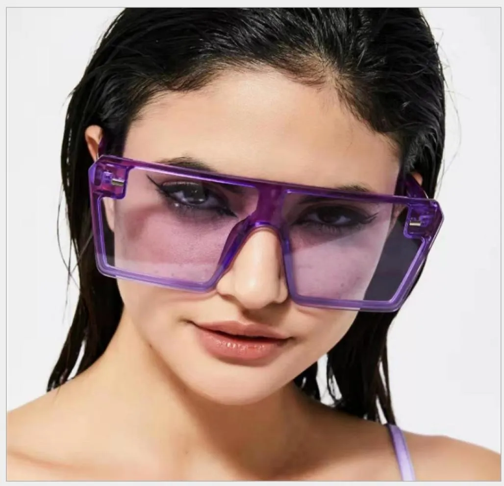2021 Негабаритный квадратный бренд солнцезащитные очки женщины роскошная мода с красной черной прозрачной линзой.