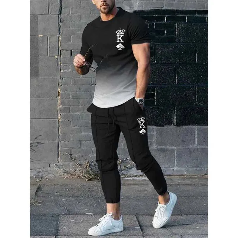 T-shirt masculino de camisetas masculinas com letra K 3D Pontas de impressão rastreando calças 2 peças de roupas de rua de tamanho esportivo de tamanho grande Q2405010
