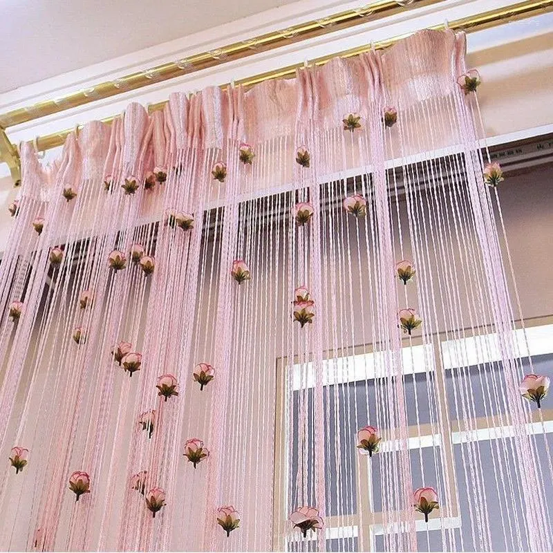 Vorhang Blume Rose Romantische Pastorallinie Wohnzimmer Teiler Saiten Vorhänge Geschäfte Dekoration