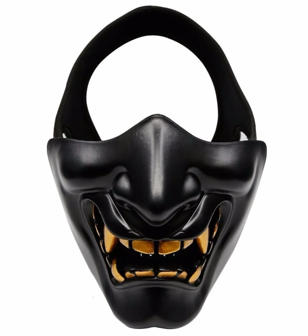 Half Face Airsoft Mask Halloween Kostüm Cosplay BB Böses Dämon Monster Kabuki Samurai Hannya Oni halb Cover Prajna Masken Sh1909225197515