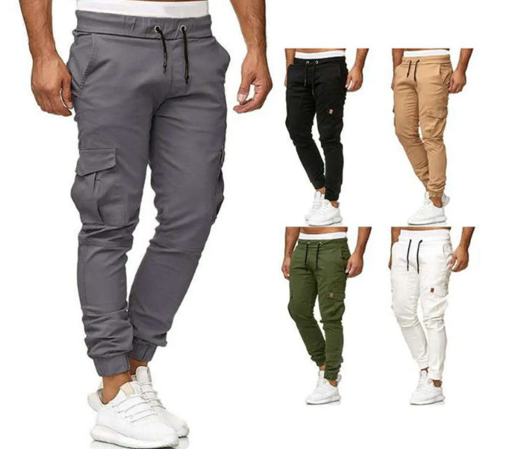 Mężczyźni Cargo Streetwear Solidny kolor joggery Spodnie sportowe spodnie męskie jesienne wiosna swobodne dresowe ubrania 5
