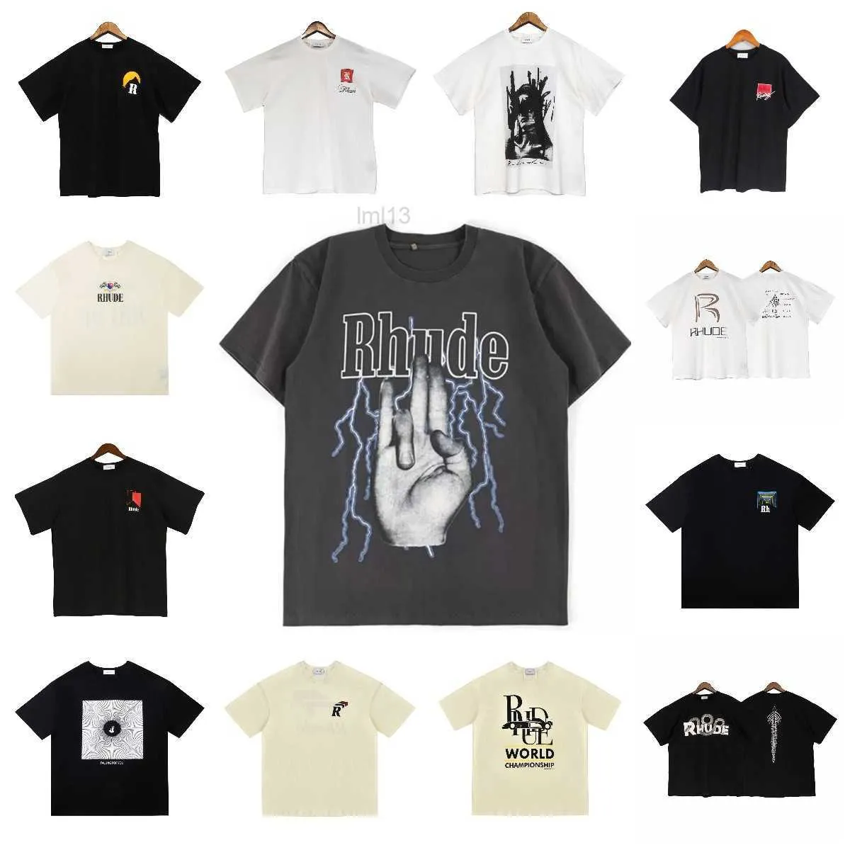 Camisetas masculinas rhude tshirt designer masculino camisetas marés tee imprimido homem homem garoto redonda de manga curta de manga curta