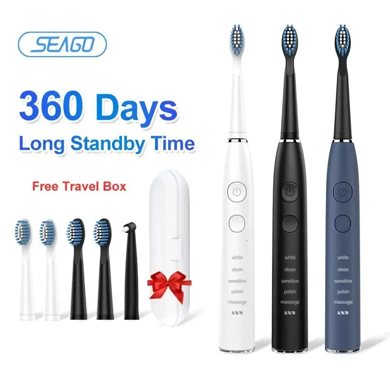 Seago Sonic Electric Tooth Brush Choice Dental Care Deep Clean Teeth 360 Days Standby 5 Modes 2 Min Timer Portable for Travel 240511