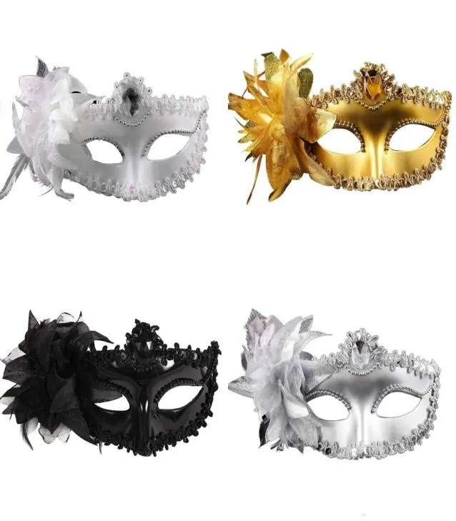 mode kvinnor sexig mask hallowmas venetian ögonmask maskeradmasker med blomma fjäder påskdans party semestermask dropp4616864