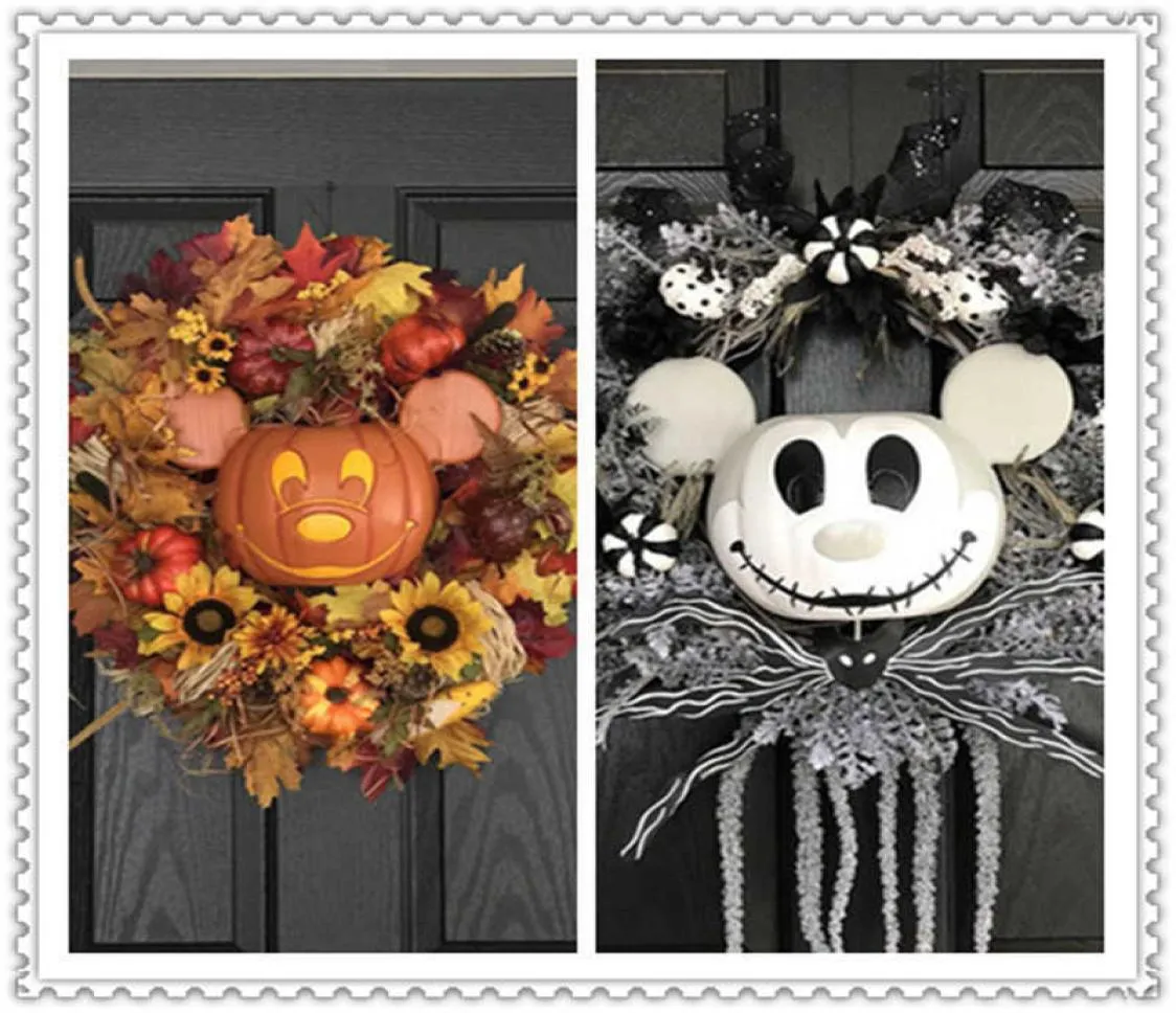 Artificial Halloween Pumpkin Head Wreath Mouse Wreath framför dörrdekoration hängande semester skörd dekoration y08312232423