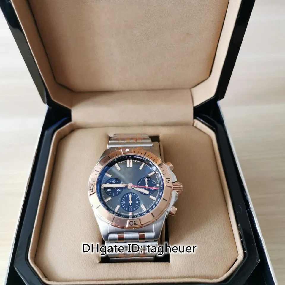Super Factory Mens Bästa kvalitet 42mm Chronomat B01 42 Luminova 18K Rose Gold Watches Chronograph Eta 7750 rörelse Mekanisk automatisk klockor armbandsur