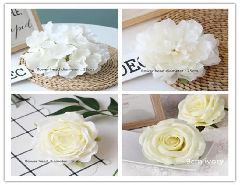 100pcs Couleur blanche Artificiel Flower Head Wedding Rose Peony Hortensea Bouquet Bouquet Decoration Decoration DIY PARTÉ HOME FALSE FLOWE3452722