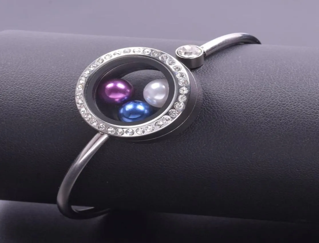 Bracelets de charme 5pcslot 25 mm en acier inoxydable Crystal rond Mémoire de verre flottante bracelet de liket bracelet pour femmes Fe6423550