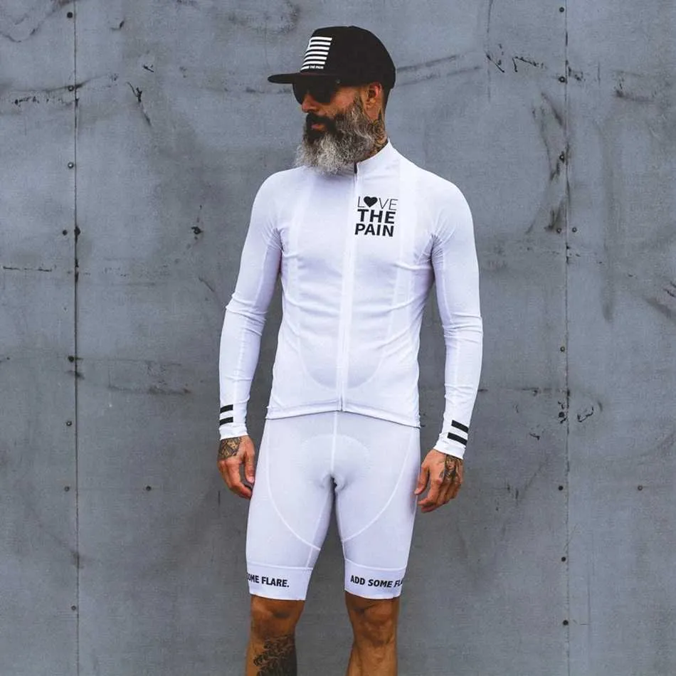 Les fans TOPS Tees Love the Pain White Cycling Jersey Suit USA CICLISMO Team Clothing 2022 Homme Mente à manches longues Shorts à manches longues Road Bicycle Three MTB Q240511