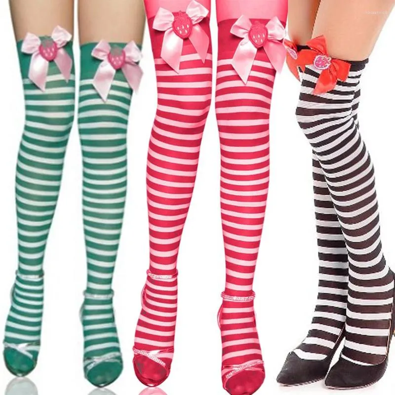 Femmes chaussettes de Noël bas Bowknot Strawberry Sexy Sexe High Knee Collos Bashoshose Homose Ladies Couleurs Zebra Modèle