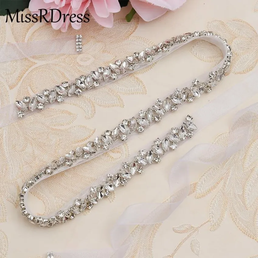 Wedding Sashes Missrdress Rhinestones Belt Sash Silver Diamond Crystal Bridal voor jurkdecoratie JK863 263U