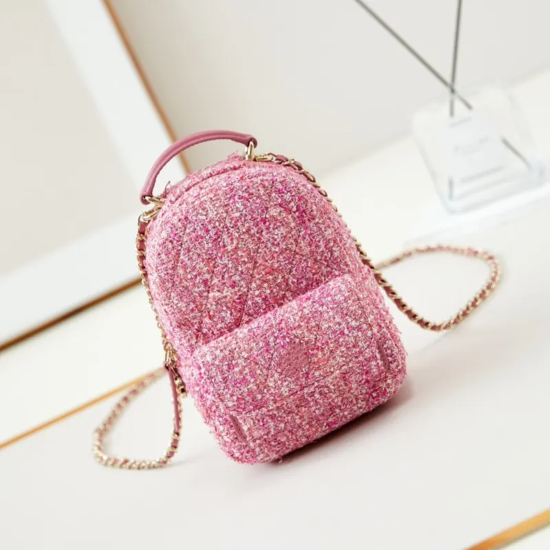 10A Mirror Quality AP3753 24S mini pink wool Backpack shoulders Backpack calfskin Designer Backpack Genuine Leather Back Pack Luxuries Shoulder Bag with Box 1:1
