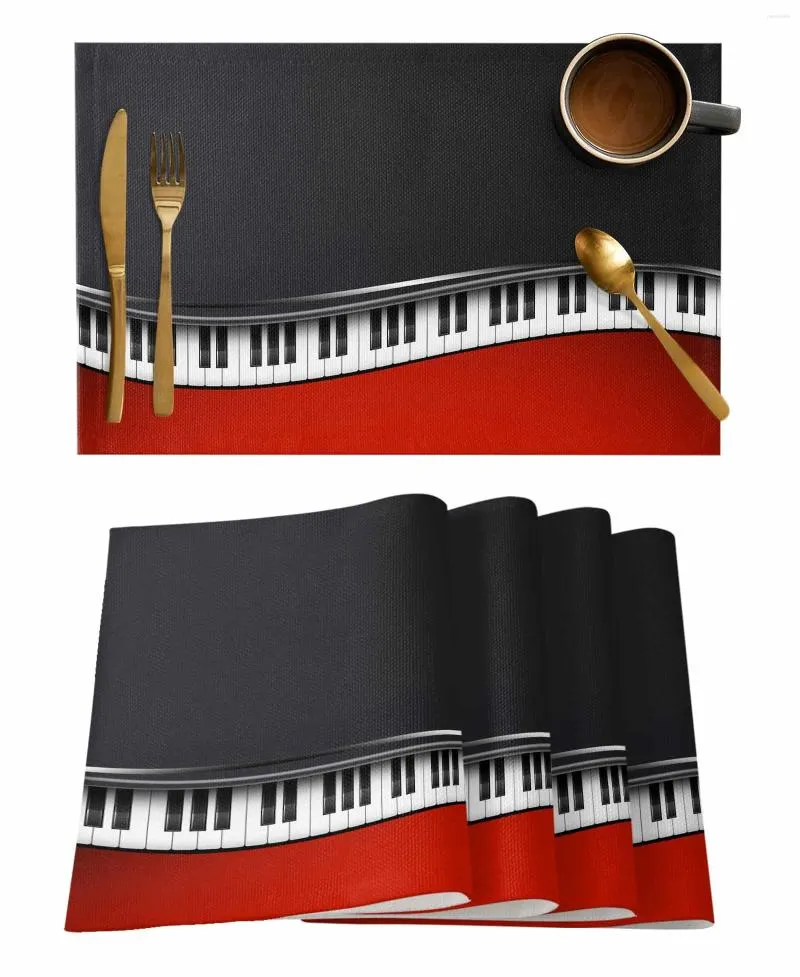 Table Mats Red And Black Piano Keys Coffee Dish Mat Kitchen Placemat Dining Rug Dinnerware 4/6pcs Pads