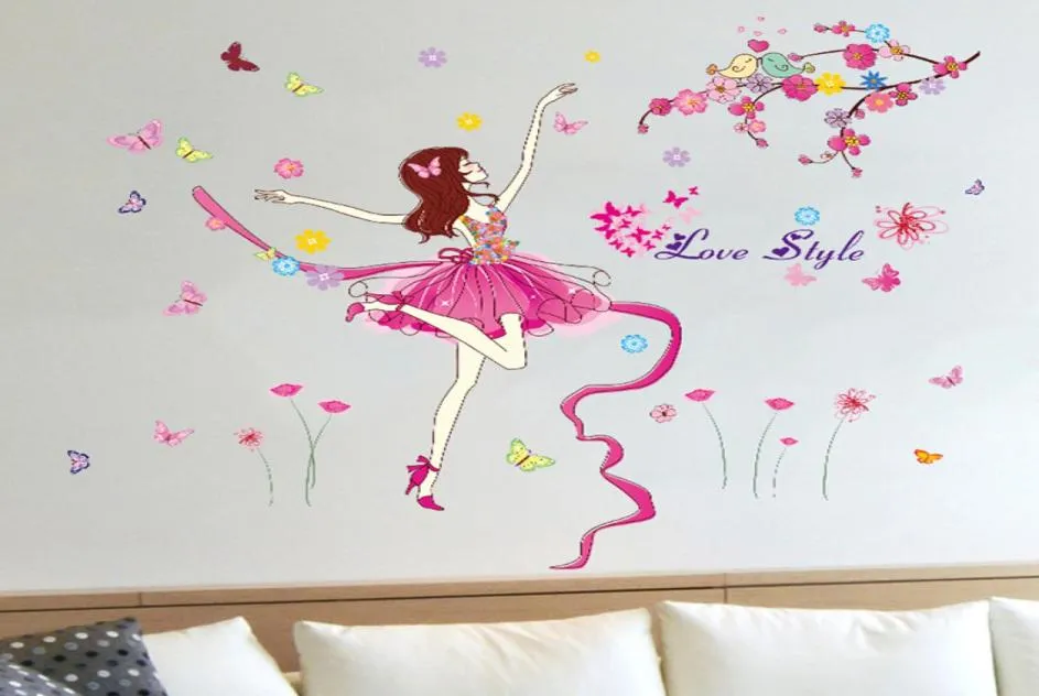 Ballet Cartoon Wall Sticker Girl Dancing Elven Fairy Wall Decoration For Sofa Fond Children Bail4856053