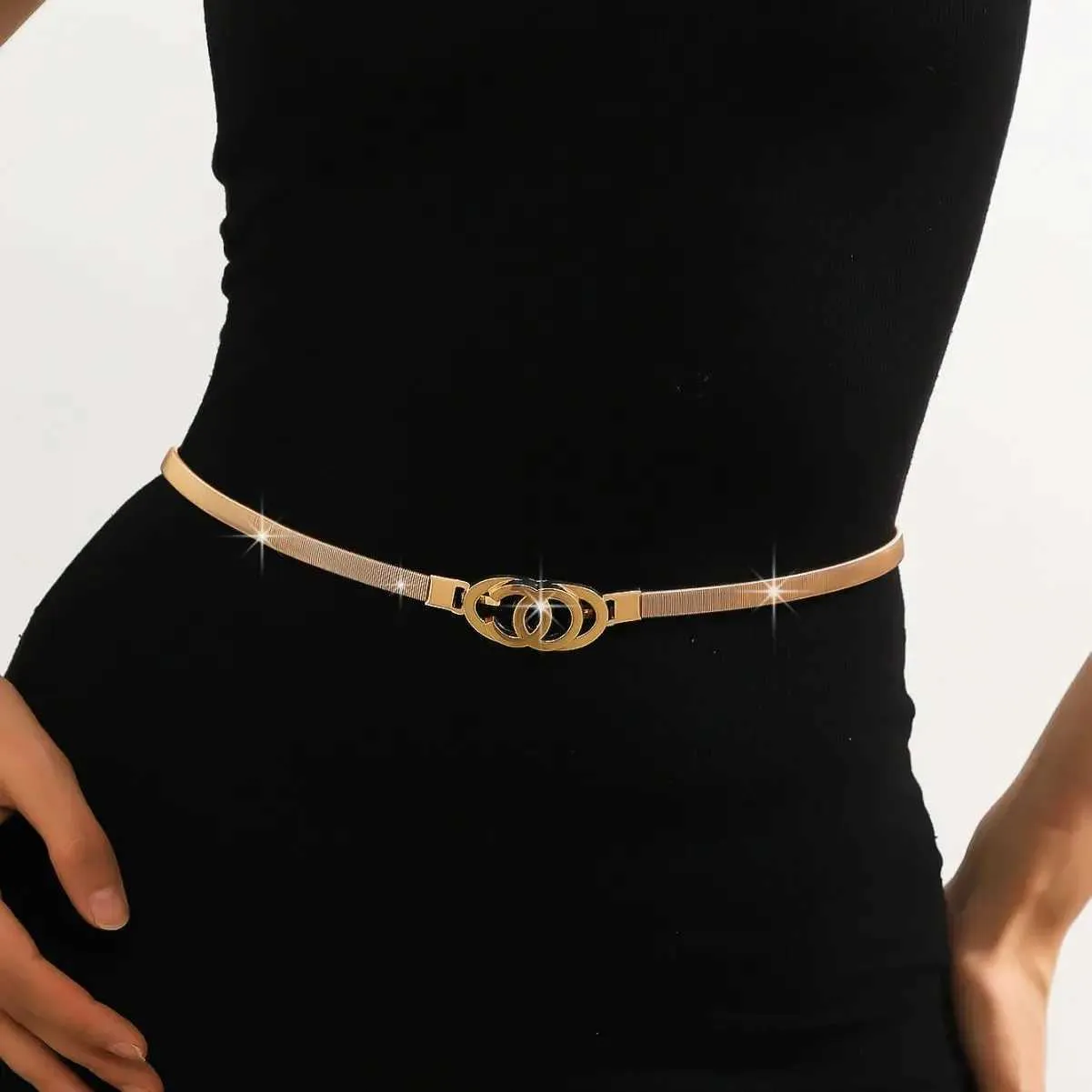 Cinture a catena in vita abito da donna in metallo da donna elastico oro decorativo elastico Q240511