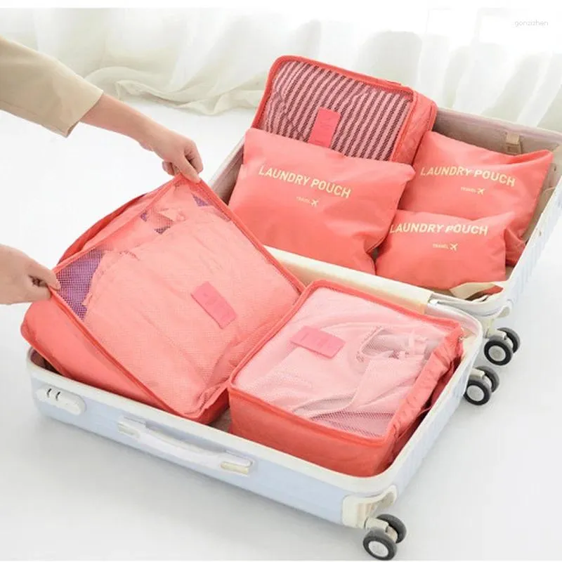 Storage Bags 6PCS Travel Bag Set For Clothes Tidy Organizer Wardrobe Suitcase Pouch Case Shoes Packing Cube