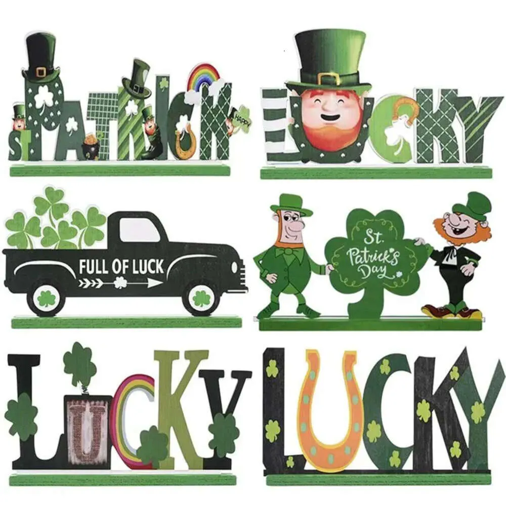 Patrick's Table Day St. Decoration Festive Wooden Leprechaun Shamrock Sign Green Truck Home Dinner Party Ornements 0119