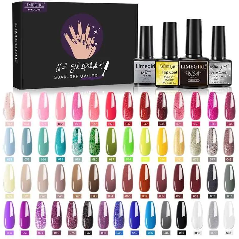 Kits d'art nail art limegirl kit de vernis à ongles 60/40/24 Couleur Savon semi-permanent Prince UV LED Nail Sn Gel Varnis Mélange Gel Kit T240510