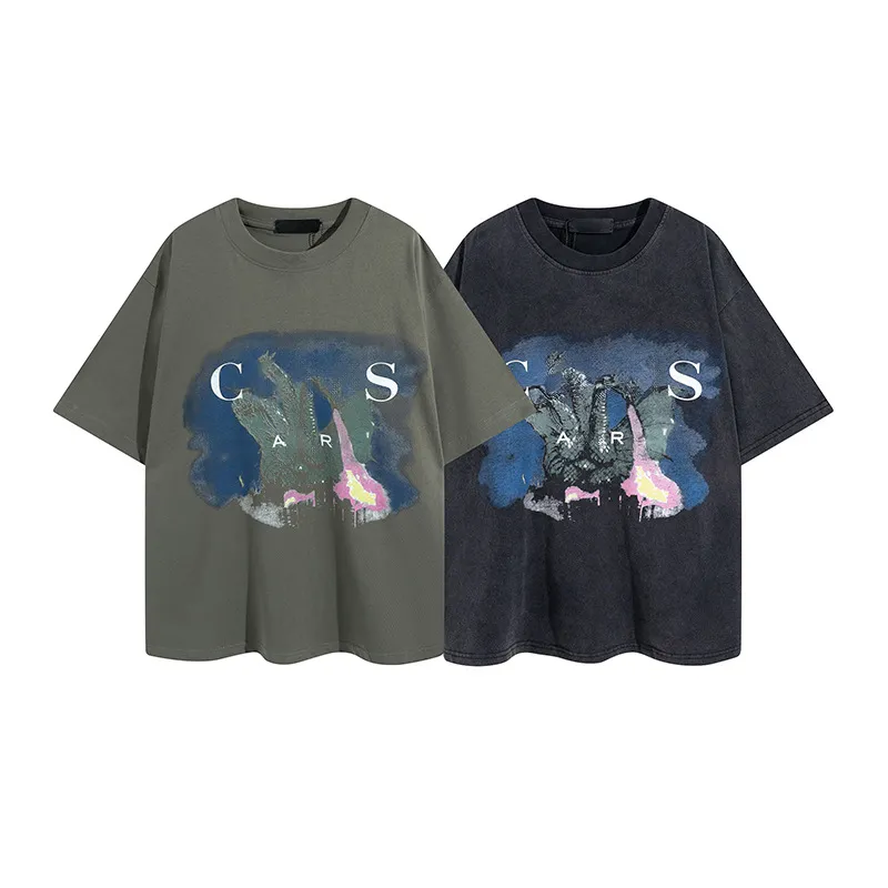 Tshirt de concepteur de luxe chemise tshirt tshirts trois dinosaur imprimement haute rue lavée chemises de cou rond.