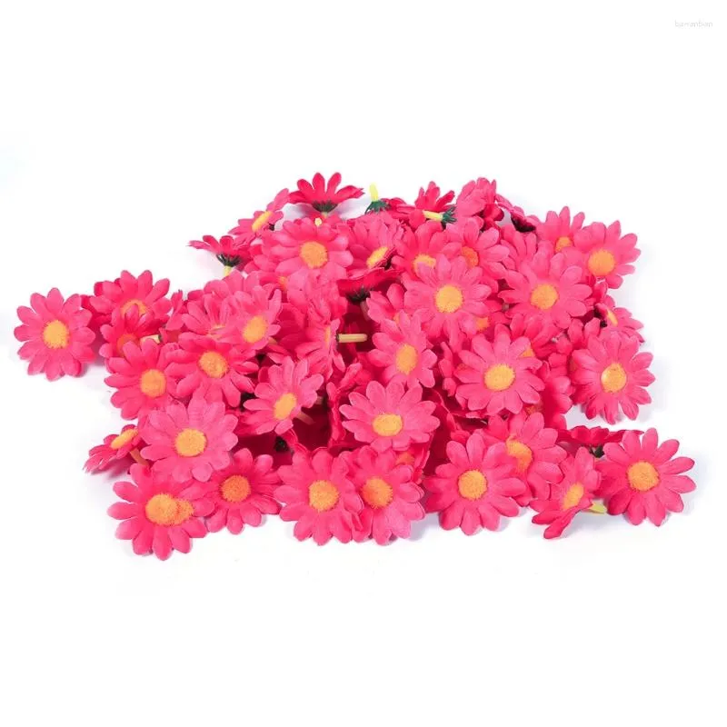 Fleurs décoratives 100pcs Daisy Artificiel simulé Sun Flowel Heads Bulk Wedding Party Decor (# 5 Rose Red)