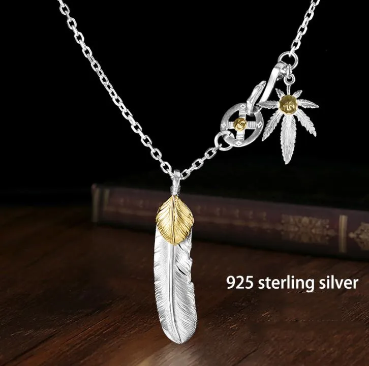 Naszyjniki Takahashi Goros Biżuteria 925 Sterling Pendant Feather Charm Vintage Thai Srebrny Orzeł dla mężczyzn i kobiet Y18004087