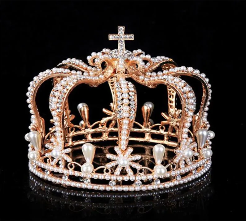Baroque Crown Bridal Headdress Wedding Crown Royal King Tiaras and Crowns Performance Male Pearls Hair Hair Bijoux MX2007208042180
