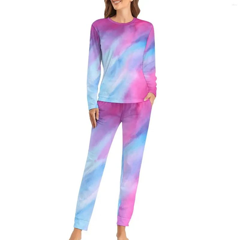 Dames slaapkleding kleurrijke borstel print pyjama's moderne kunst schattige set vrouwelijke lange mouw casual home suit big size 5xl 6xl
