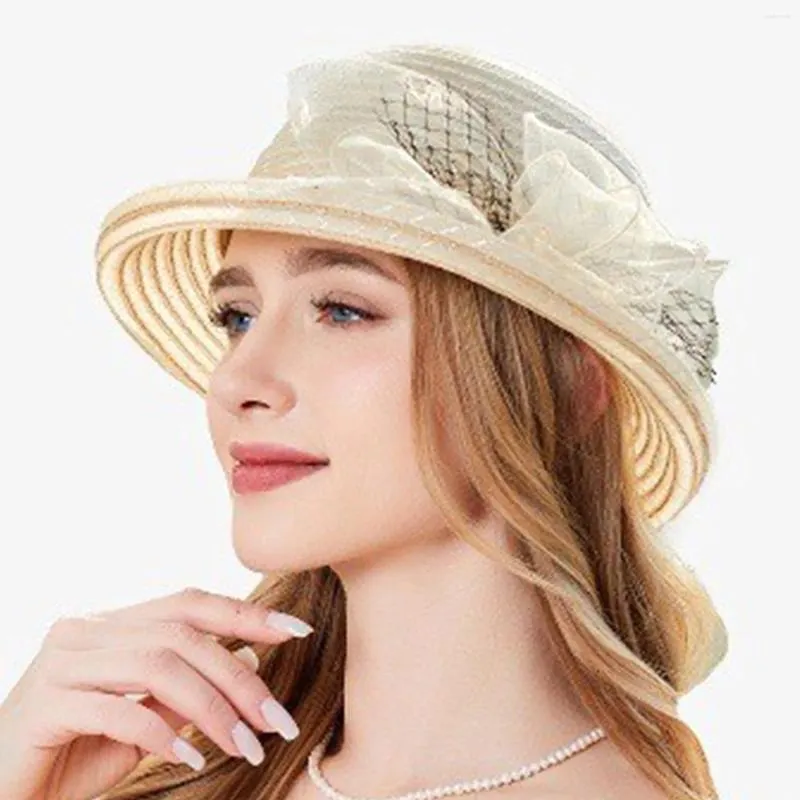 Geniş Memlu Şapkalar Kadın Güneş Elegant Bayanlar Buck Hat Düğün Partisi Yaz Plaj Kapakları Çiçek Fedora