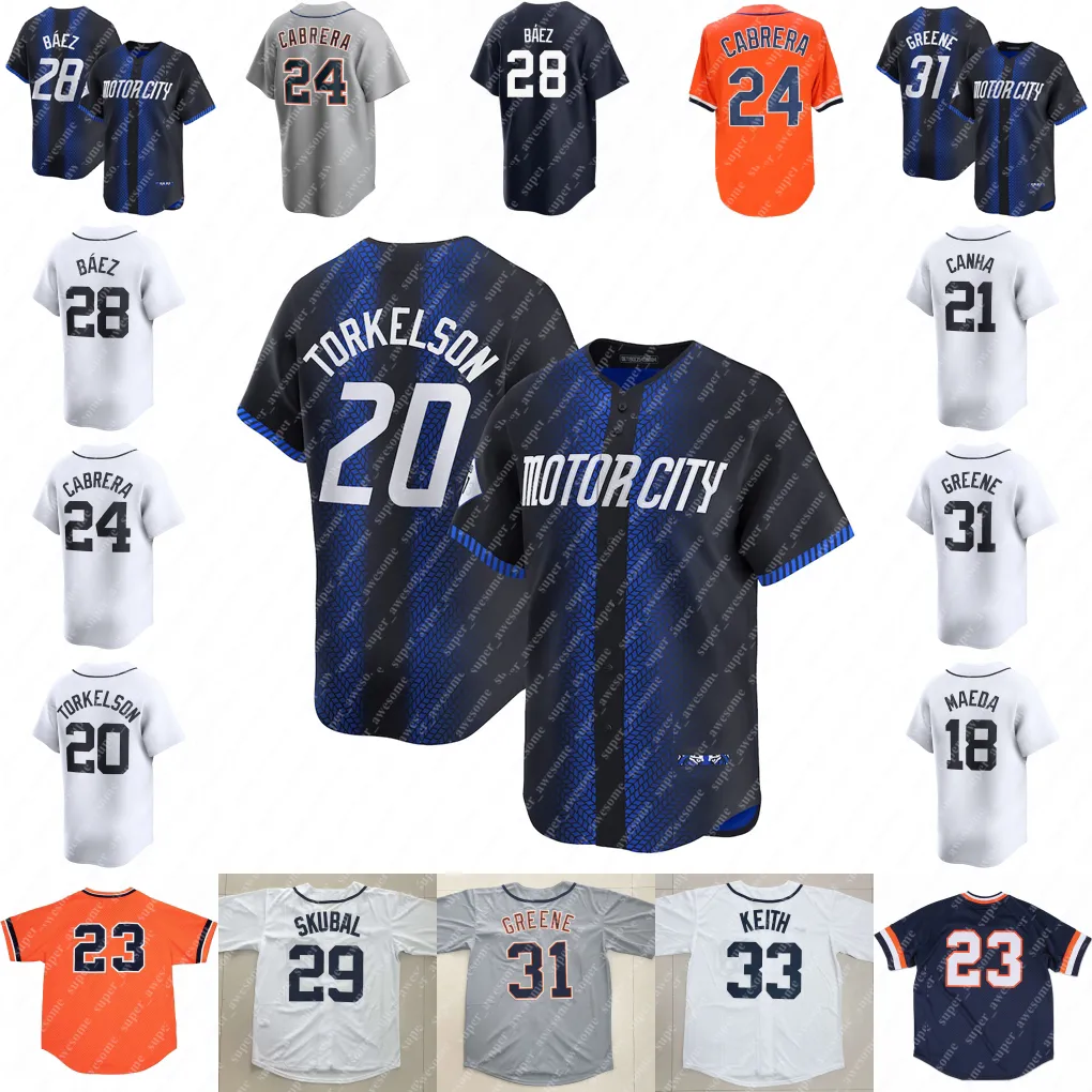 Spencer Torkelson Baseball Jersey Riley Greene Javier Baez Miguel Cabrera Mark Canha Tarik Skubal Kerry Carpenter Casey Mize Wenel Perez Al Kaline Kirk Gibson