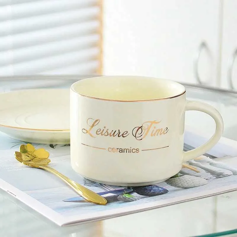 Cups Saucers Nordic Style Gold Letter Coffee Cup with Saucer Spoon Creative design Ceramics mug Latte Breakfast Milk Cup Office water cup