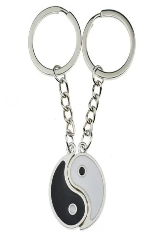 Coppia d'argento vintage China smalto Yin Yang Keychain Ring Key Chain SOUVENIRS REGALO VALENTINO039S per chiavi gioielli auto New352075437