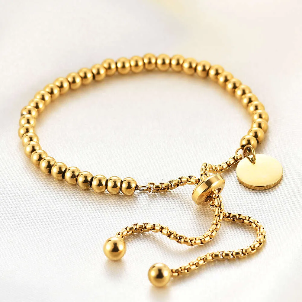 Ins guldpläterad ny rostfritt stål enkel mode hängtag justerbar kulpärla personlighet armband för kvinnor