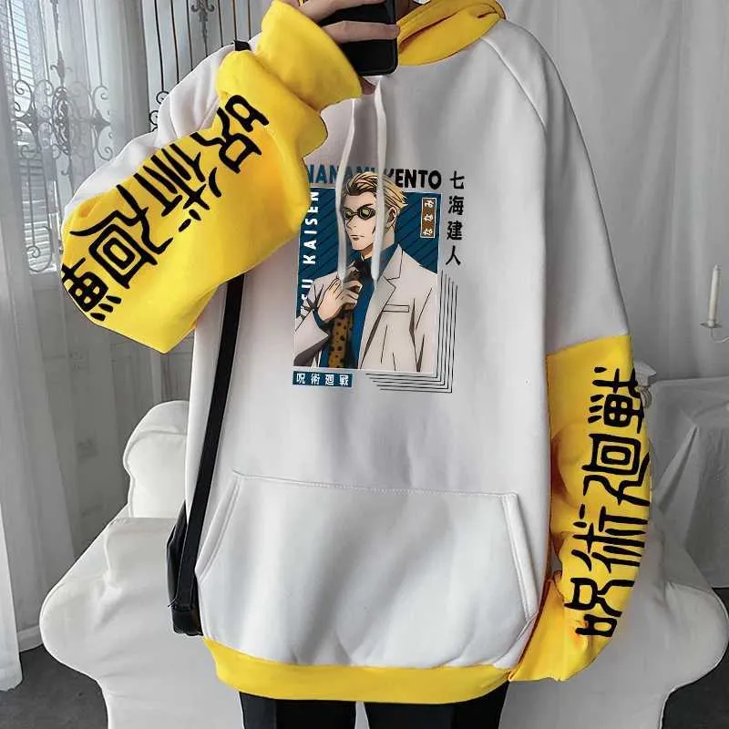 Felpa con cappucci da uomo Felpa ad anime calda jujutsu kaisen nanami kento fresco stampa grafica da uomo con cappuccio da donna con felpe più dimensioni harajuku strtwear abbigliamento t240510