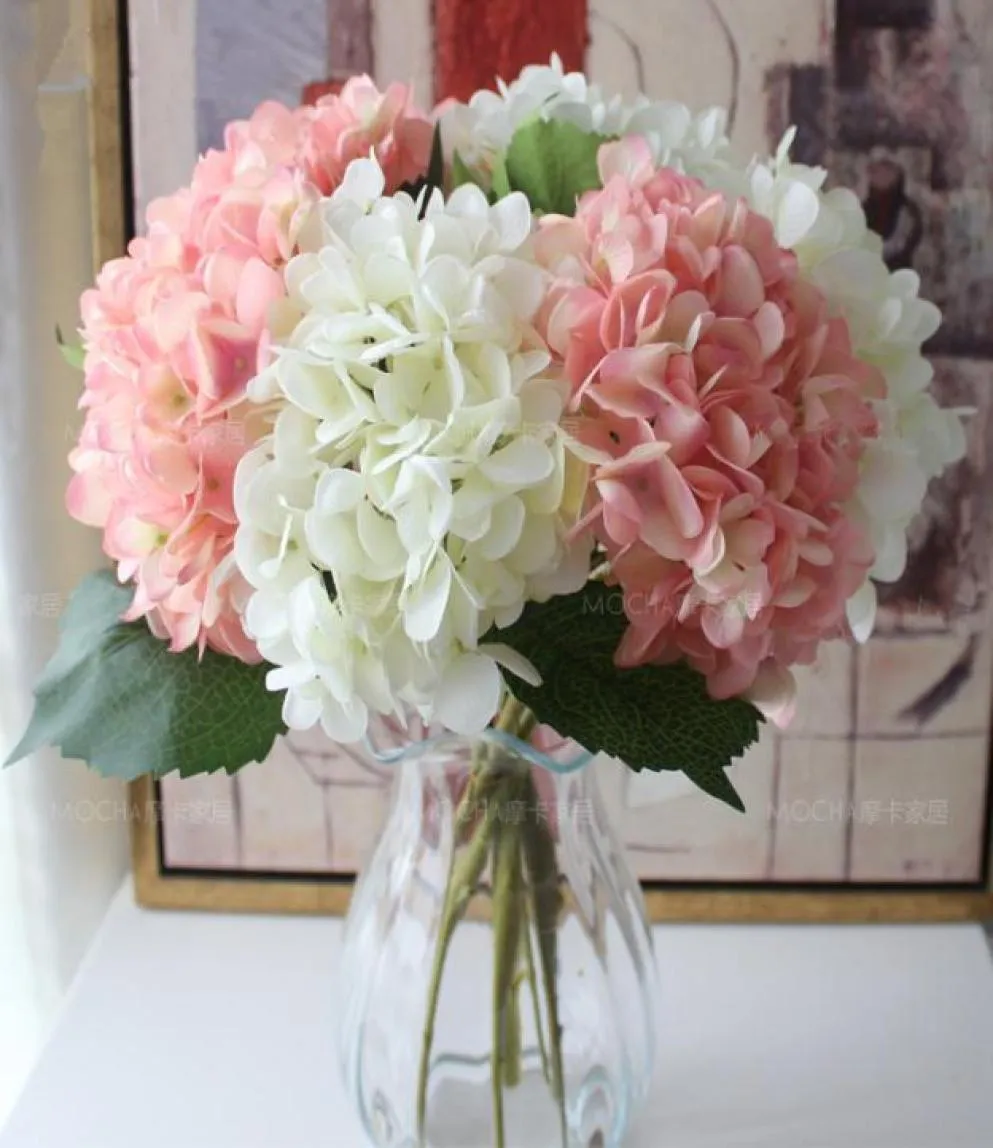 48cm kunstmatige hortensia bloemkop nep zijden single real touch hortensia's 8 kleuren voor bruiloft centerpieces home party decorati8078793