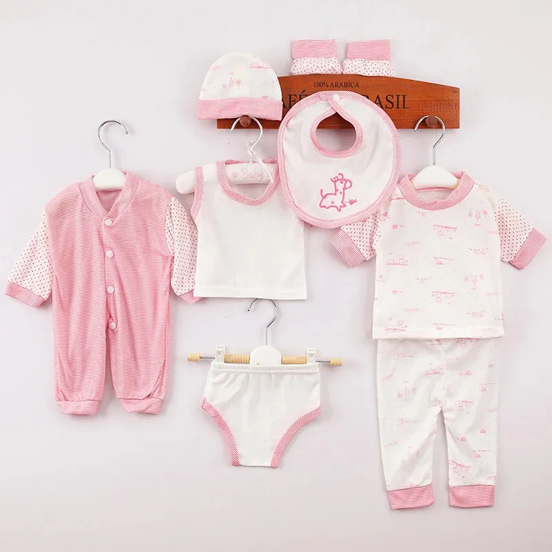 Au printemps, des vêtements de fille nés en été 0 à 3 mois dessin animé mignon tops doux tops à sauts en combinaison baby articles 8 pièces sets bc300 240512