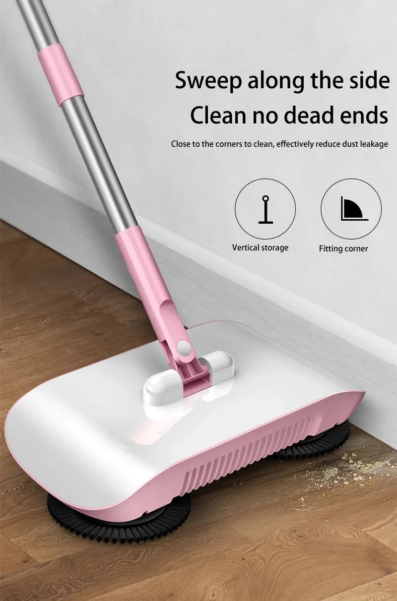 Hand Push Sweeper Magic Broom Dustpan Set Housework Cleaning Mopping All-in-one Sweeping Machine Wet and Dry Mopping Tool