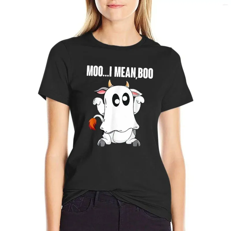 Polos de femmes moo je veux dire boo drôle halloween vache fantôme