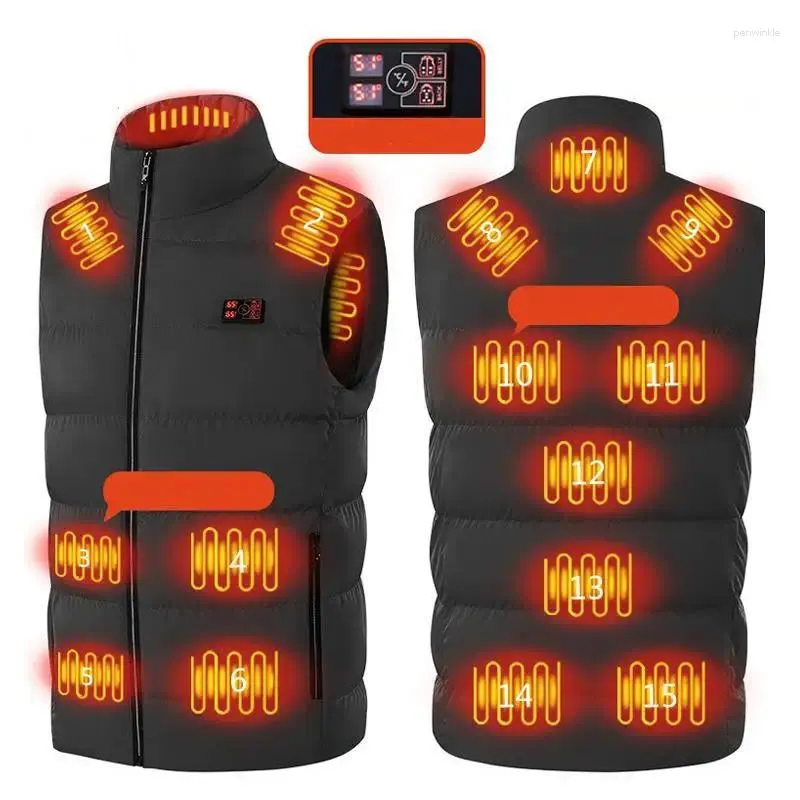 Filtar HP-15 Uppvärmd VEST 15 områden Värmningstemperatur Digital Display USB Electric Thermal Clothing Winter Warm Outdoor Heat Coat Filt