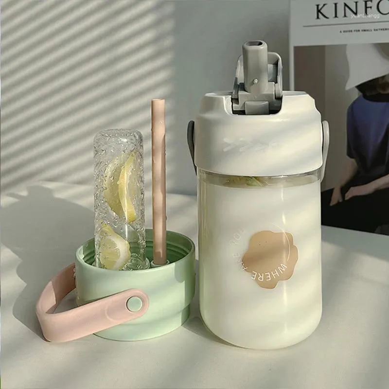 Bouteilles d'eau bouteille esthétique avec paille claire durable en plastique extérieur santé en plastique de haute qualité