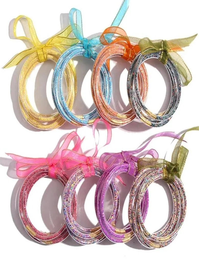 5 pCSset Bowknot Glitter Bangles Filles Filles All Mether Stack Silicone Plastic Plitters Jelly Bracelet2485491