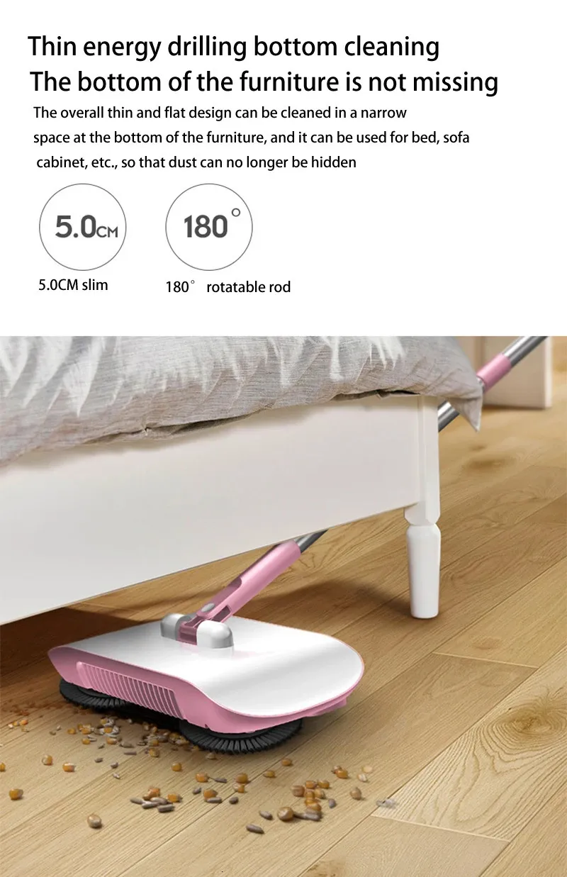 Hand Push Sweeper Magic Broom Dustpan Set Housework Cleaning Mopping All-in-one Sweeping Machine Wet and Dry Mopping Tool