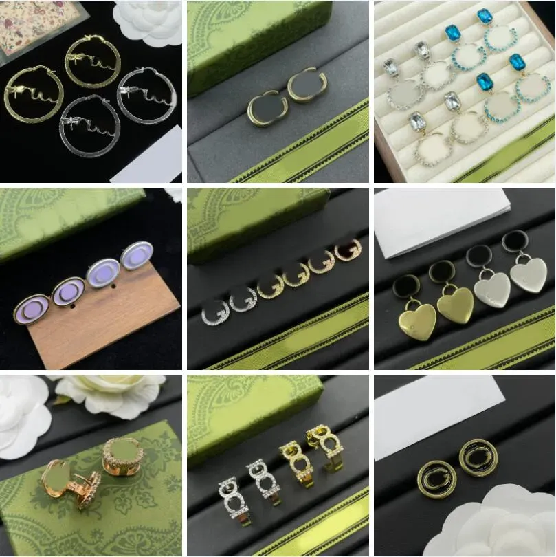 Vintage Designer Earrings Crystal Pearl Letter G Heart Charm Drop Earring Dangle 925S Gold Silver Plated Ear Stud Clip Eardrop Geometric Hoop Earring Women Jewelry