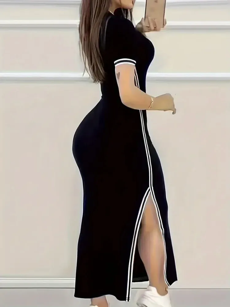 Plus Size Casual Bodycon Dress with Contrast Trim and Slit, V-Neck, 1/2  Flare Sleeve, Floor-Length, Polyester, Striped Pattern from Dhgate Plus  size Dresses - price 34.25