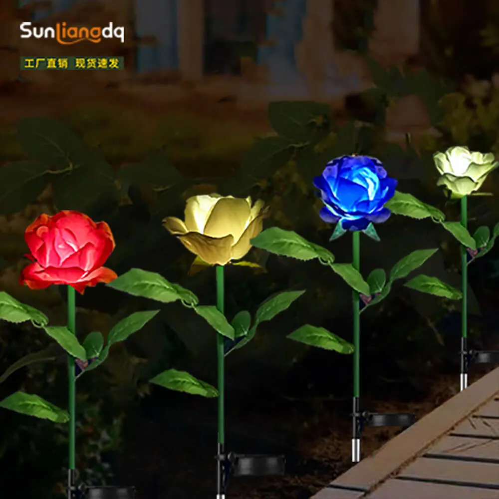 Novos luzes de jardim do jardim ao ar livre de rosa energia solar, decoração de luzes noturnas de lanchas montadas no solo, decoração de luzes noturnas