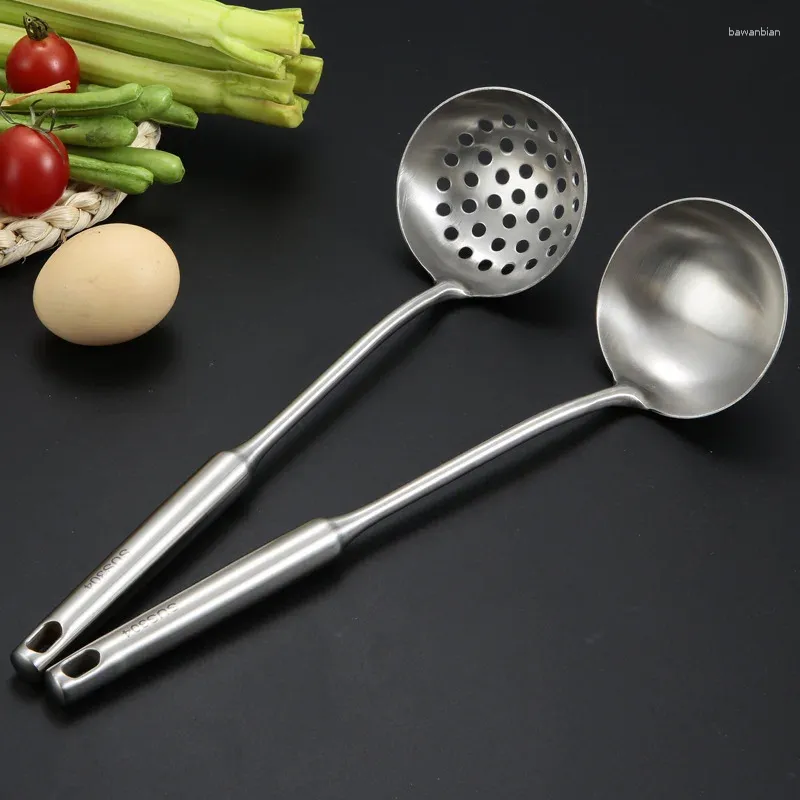 Spoons Home Bouillon Soup Ladle Long Handle Spoon 304 Stainless Steel Tableware Skimmer Kitchen Sanded Tablespoons Cooking Utensils