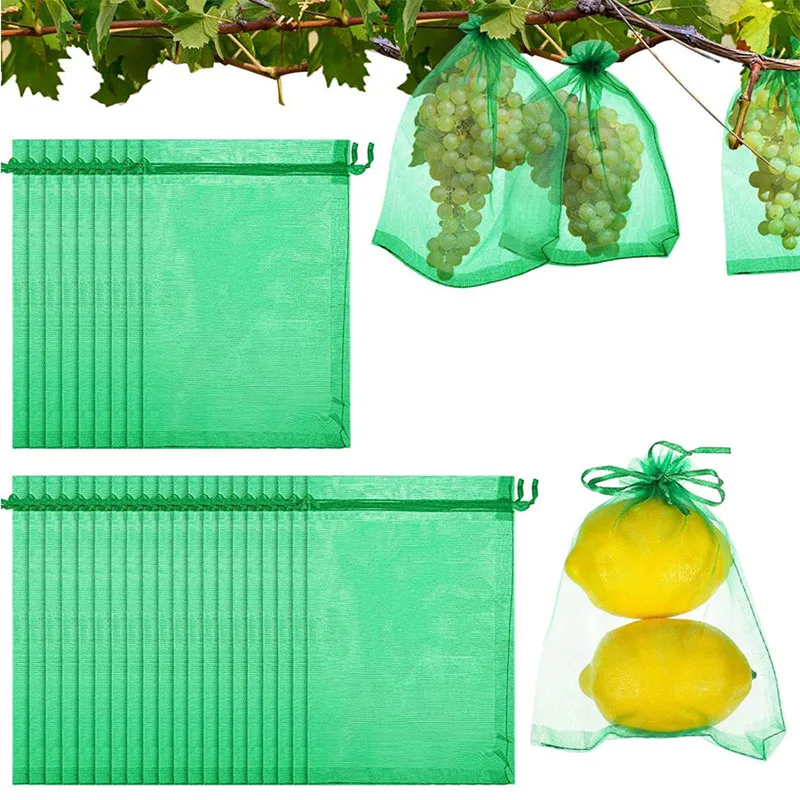 4*6inch 50 -stcs/pack organza fruitbescherming zakken nettassen fruitbomen bedek mesh tas trakspanning netbarrières zakken die fruit beschermen groenten hw0260