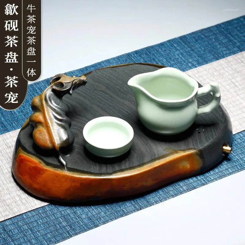 Bandejas de chá Sheyan bandeja gado animal de estimação natural mesa de pedra original pequeno conjunto doméstico