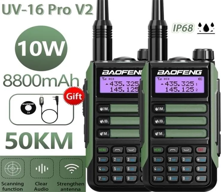 Walkie UV54612290 2 Pack Baofeng Way Typec UV16PRO 10W Professional Two Pro Walkietalkie Radio Long Range V2 UV16 Actualización de cargadores Talkie XMRJ